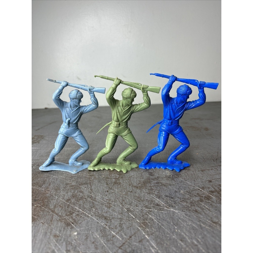 Lot Of 3 Marx Original 6 Inch Russian with Rifle‎ Overhead #2 1963 Green Blue